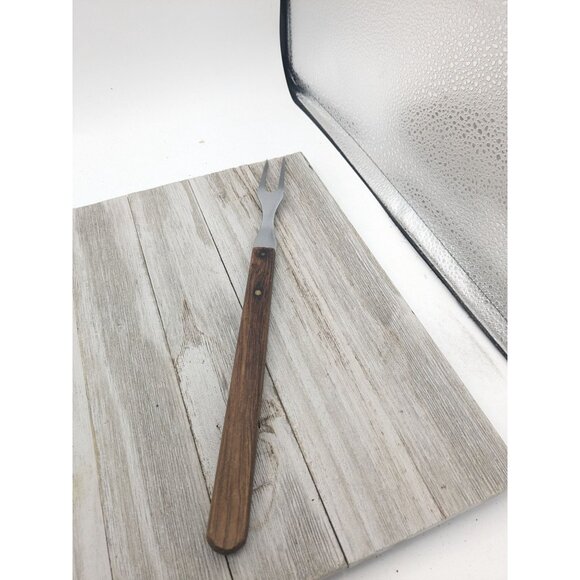 2 Prong Tine Meat Serving Fork Wood 10" Stainless Steel - Picture 4 of 8